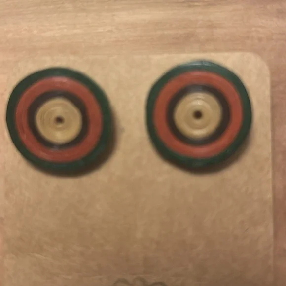 Earrings Handcrafted Round Multicolor Wooden Earrings, New - Picture 3 of 4